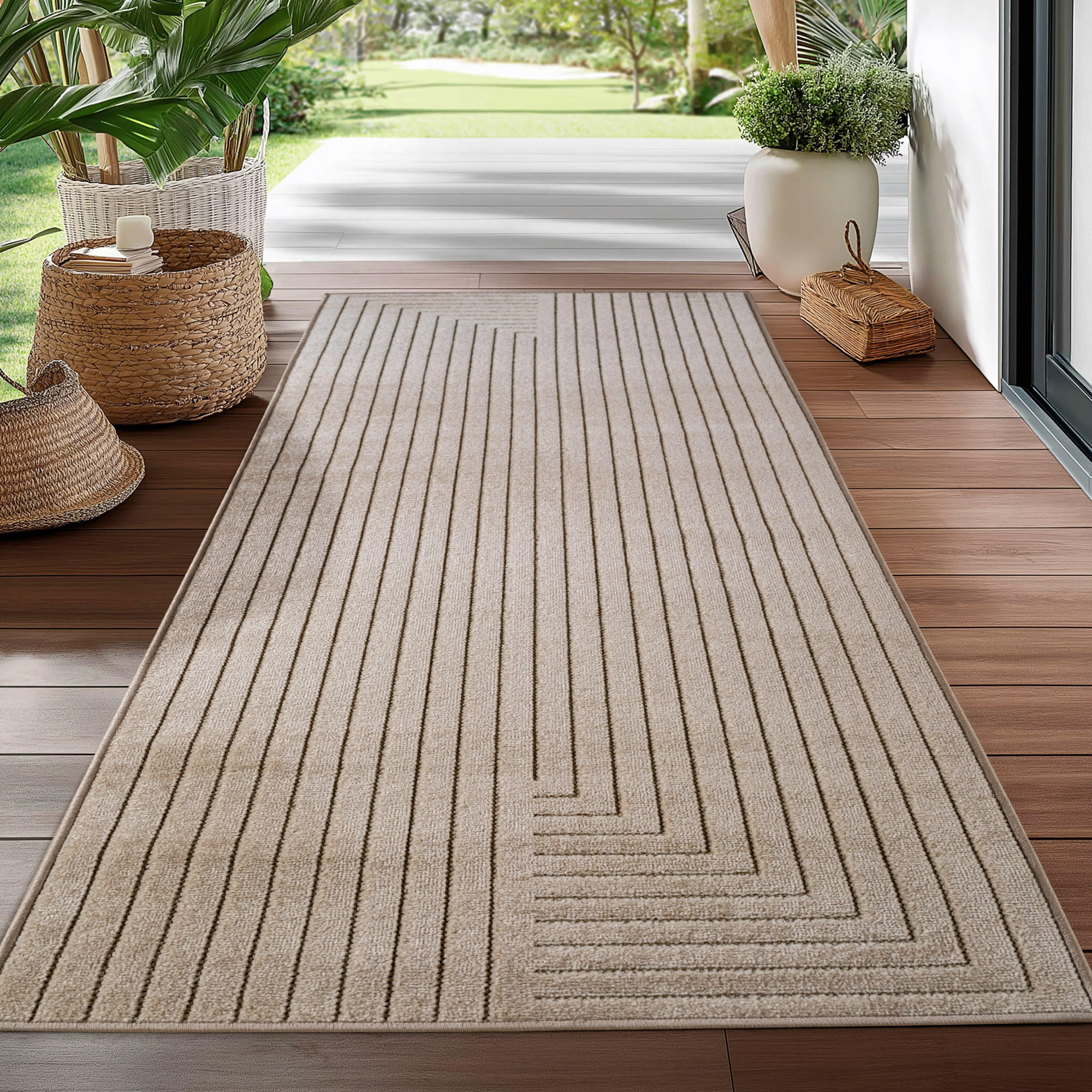 TEPPICH In-/Outdoor Kurzflor Skandinavisch Muster Polypropylen Terrasse Beige Läufer 80x150 - Beige, Textil (80/150cm) - KADIMA DESIGN
