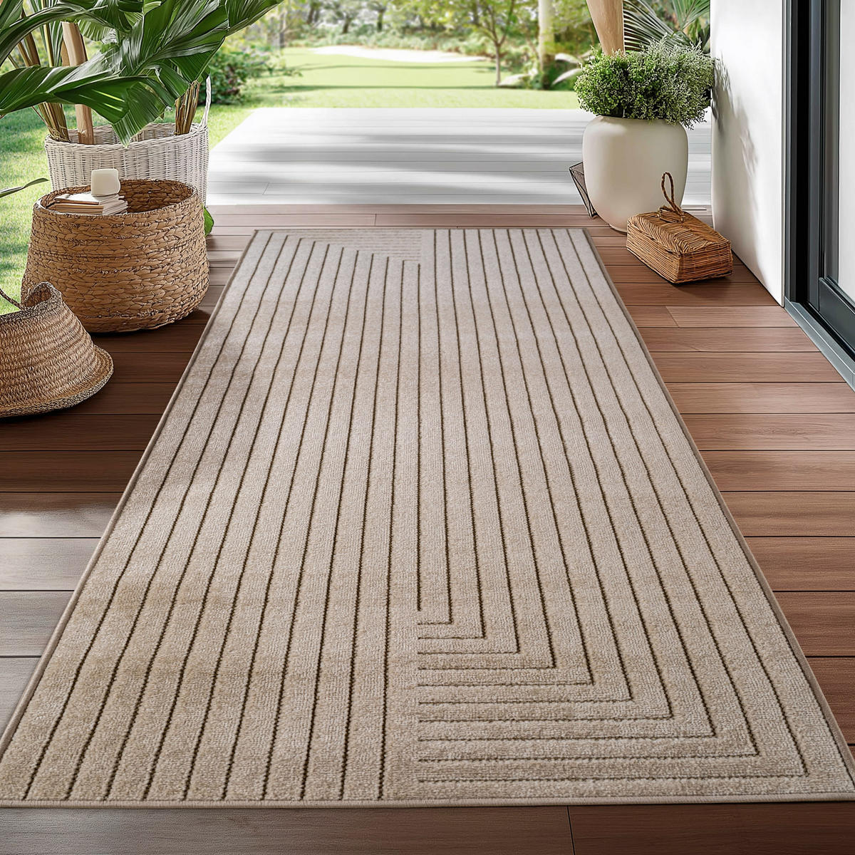 TEPPICH In-/Outdoor Kurzflor Skandinavisch Muster Polypropylen Terrasse Beige Läufer 80x150 - Beige, Textil (80/150cm) - KADIMA DESIGN