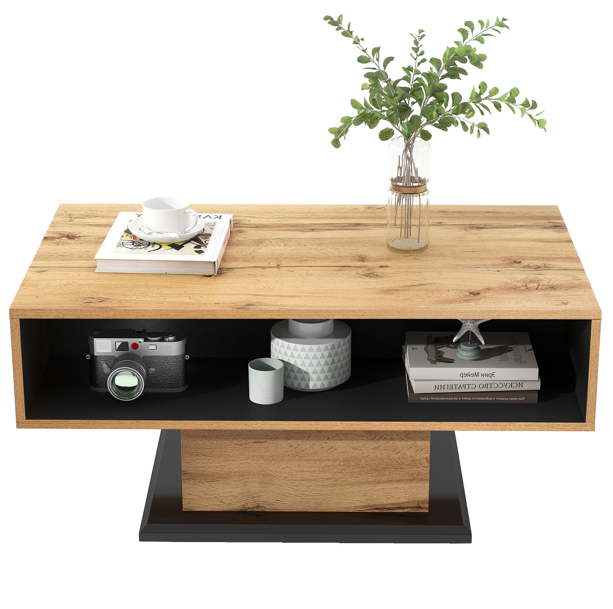 COUCHTISCH aus Spanplatte 100x47x60 cm in Natur mit doppelseitigem Stauraum - Naturfarben, Holzwerkstoff (100/47/60cm) - Modfu