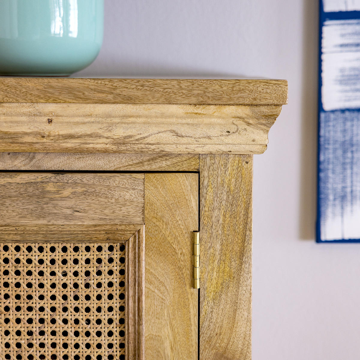 MASSIVES HIGHBOARD mit 2 Türen - Mango / Beige - Beige/Goldfarben, Naturmaterialien/Holz (100/145/40cm) - home24