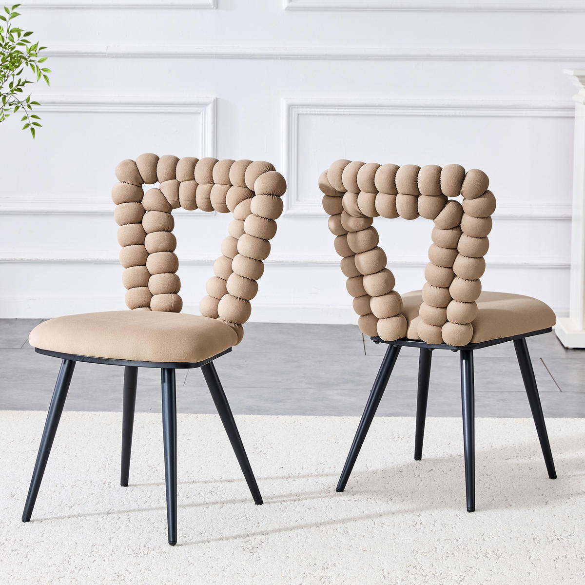 STUHL-SET DE-36763 2 Stück mit dreieckigem Ausschnitts-Rückenlehne Camelfarben - Sandfarben, Metall (44/85/45cm) - ComfortXL