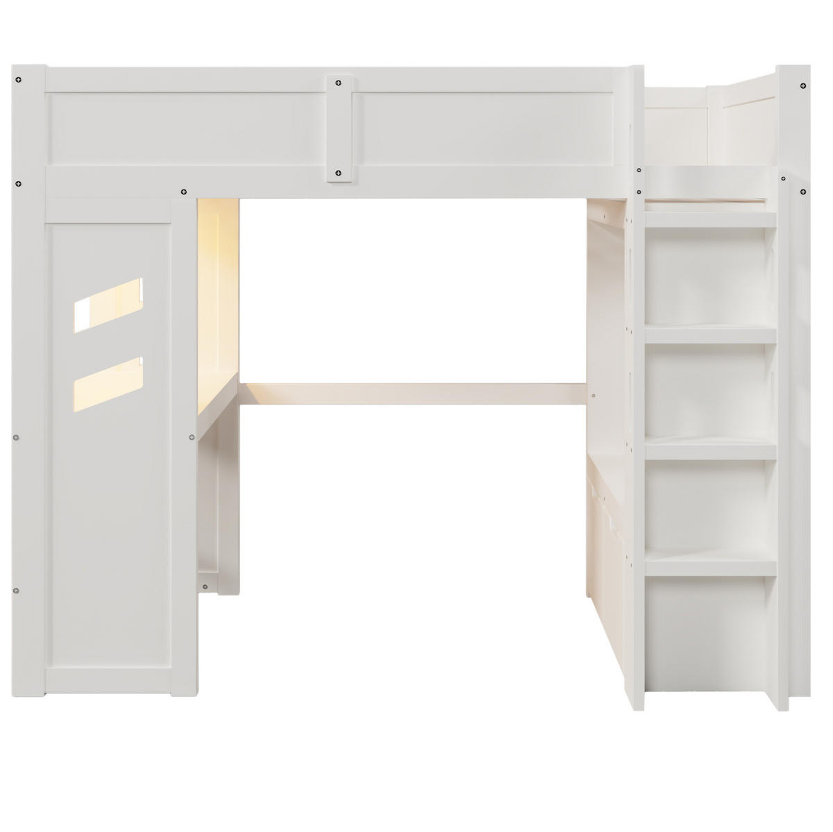 HOCHBETT mit Schreibtisch 90/200 cm in Weiß – mit LED, USB-C und Stauraum - Weiß, Holz (90/200cm) - BEAOK