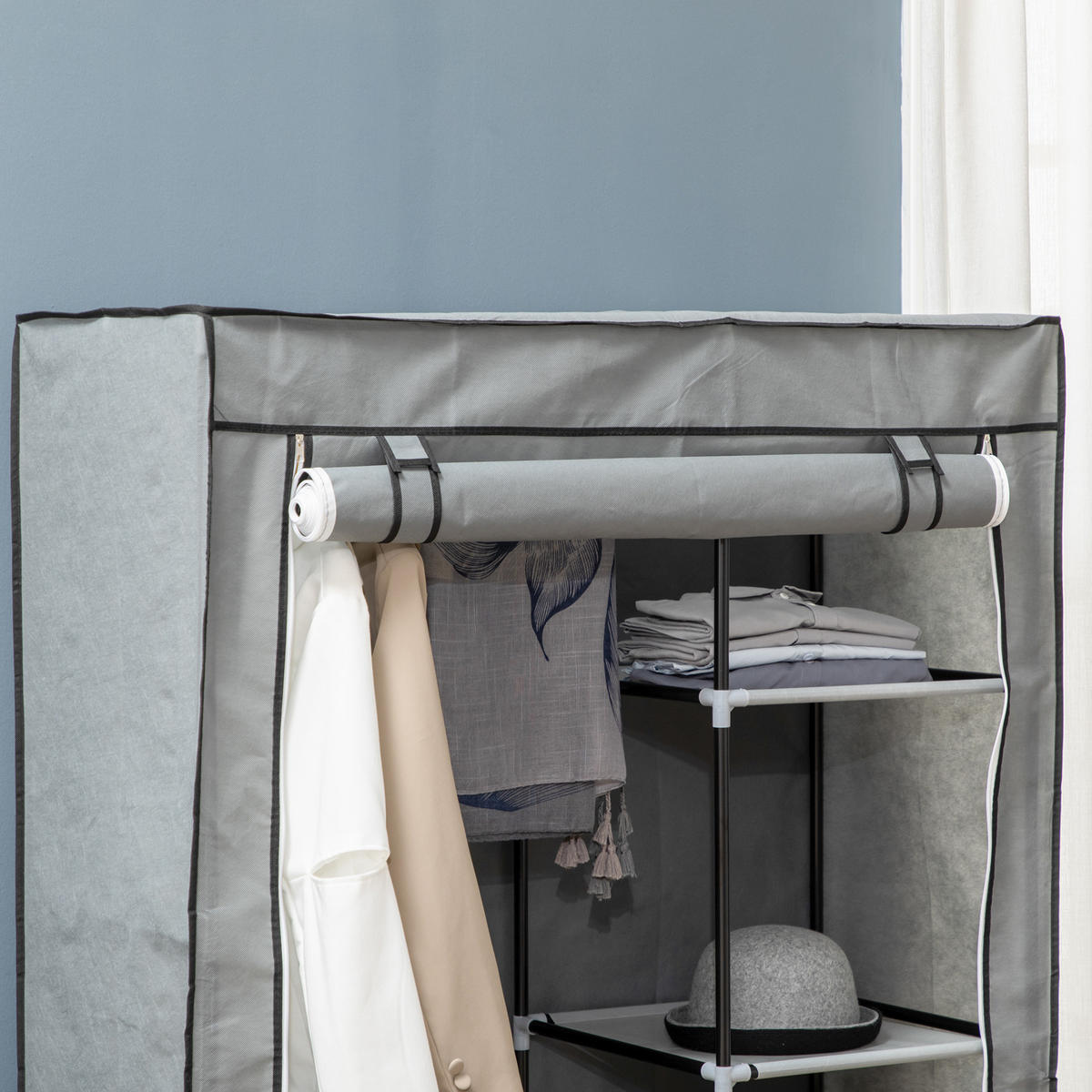 KLEIDERSCHRANK, Stoffschrank, Grau - Grau, Metall (43/162.5/103cm) - HOMCOM