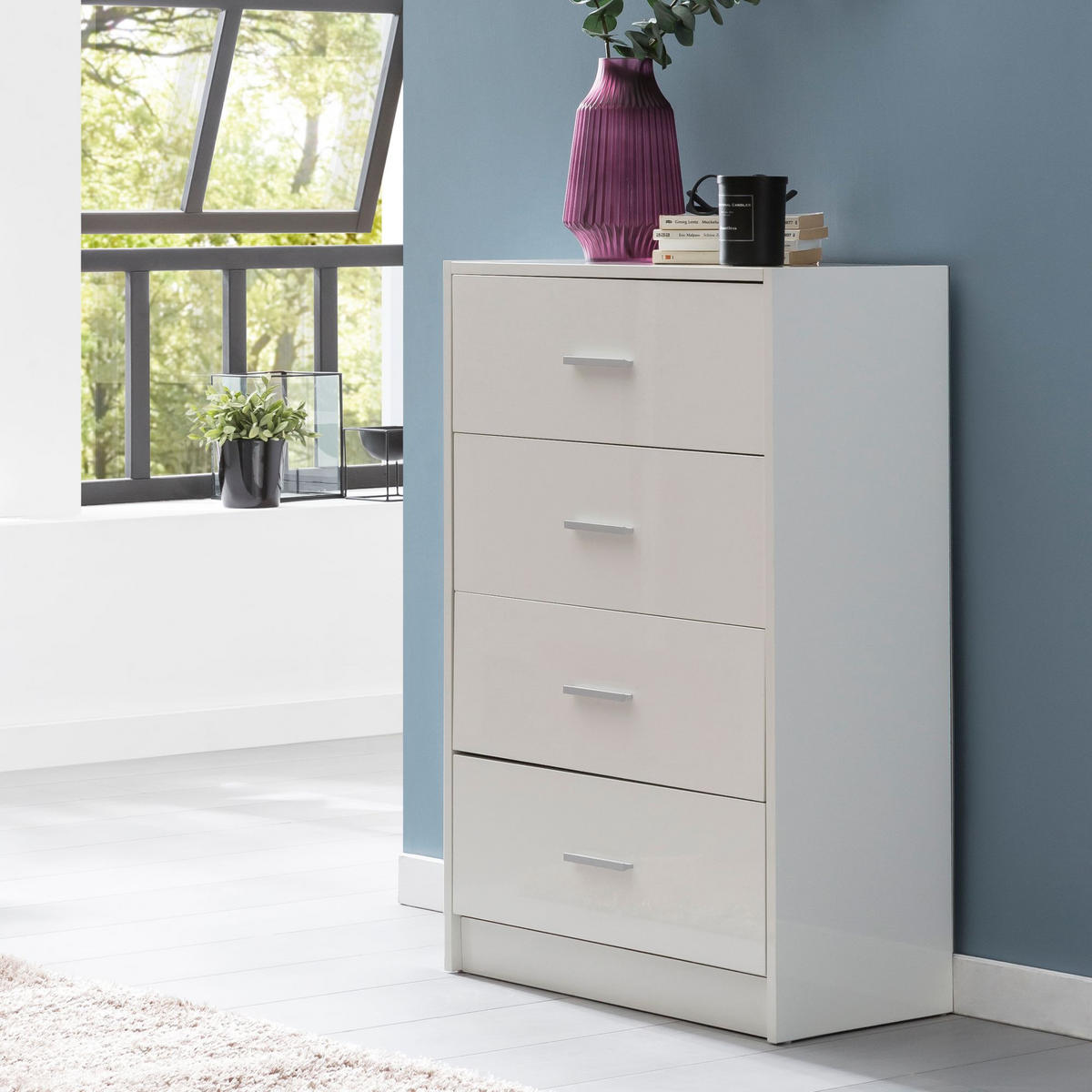 KOMMODE – Hochglanz, 4 Schubladen - Weiß, Holz/Metall (60/90/30cm) - KADIMA DESIGN