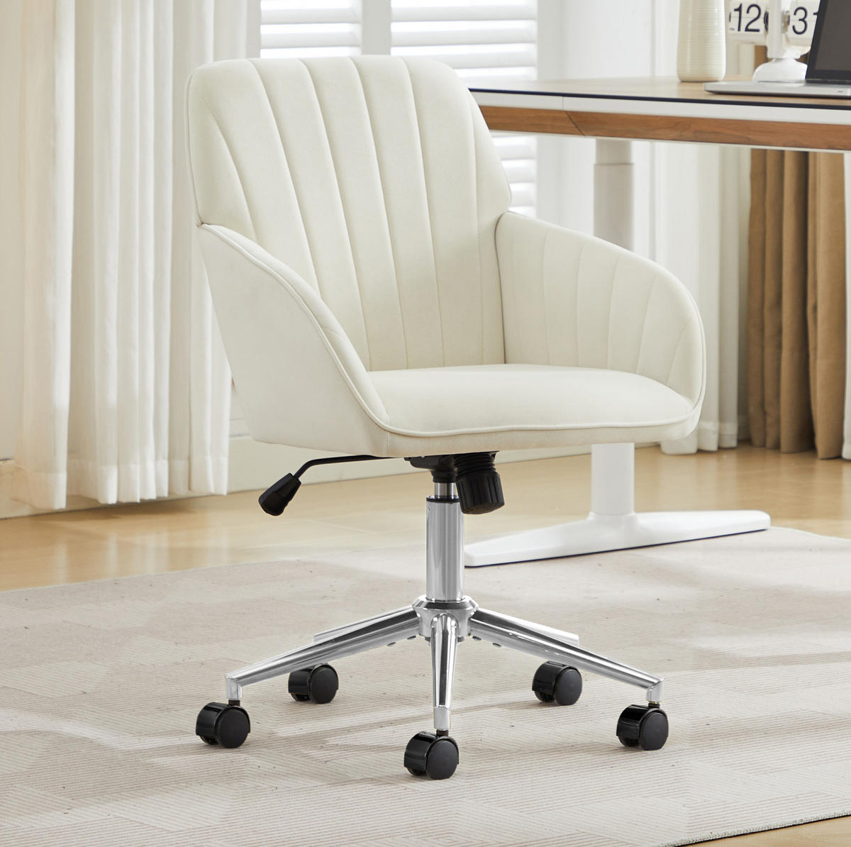 BÜRODREHSTUHL höhenverstellbar 50-59 cm Samt Weiß - Weiß, Metall (60/97/62cm) - Meubliv