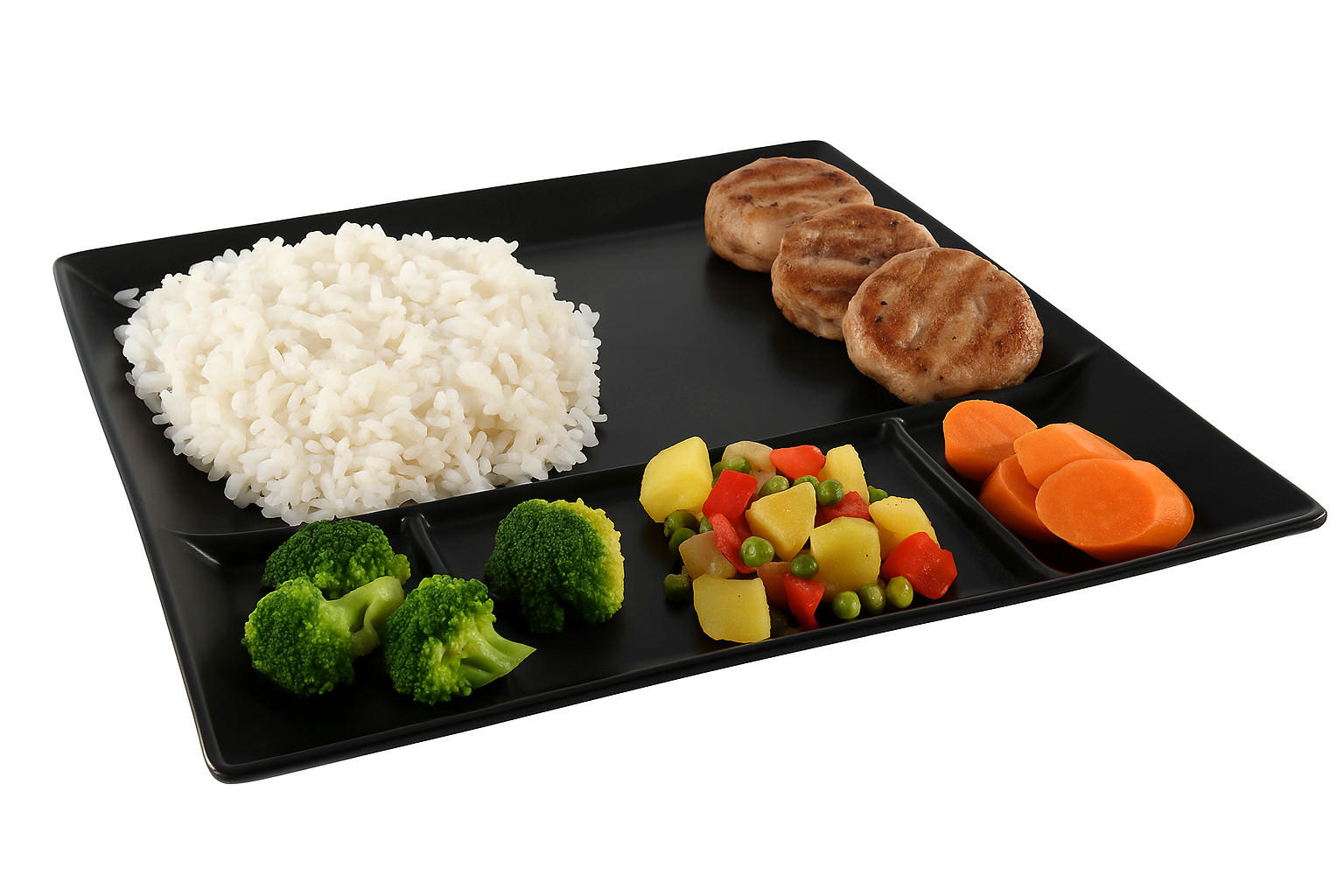 COOKINGLIFE Fondueteller / Gourmetteller / Grillteller – 5 Fächer – Schwarz – 24 x 24 cm – 4 Stück - Schwarz, Keramik (25/25/2cm) - Cookinglife