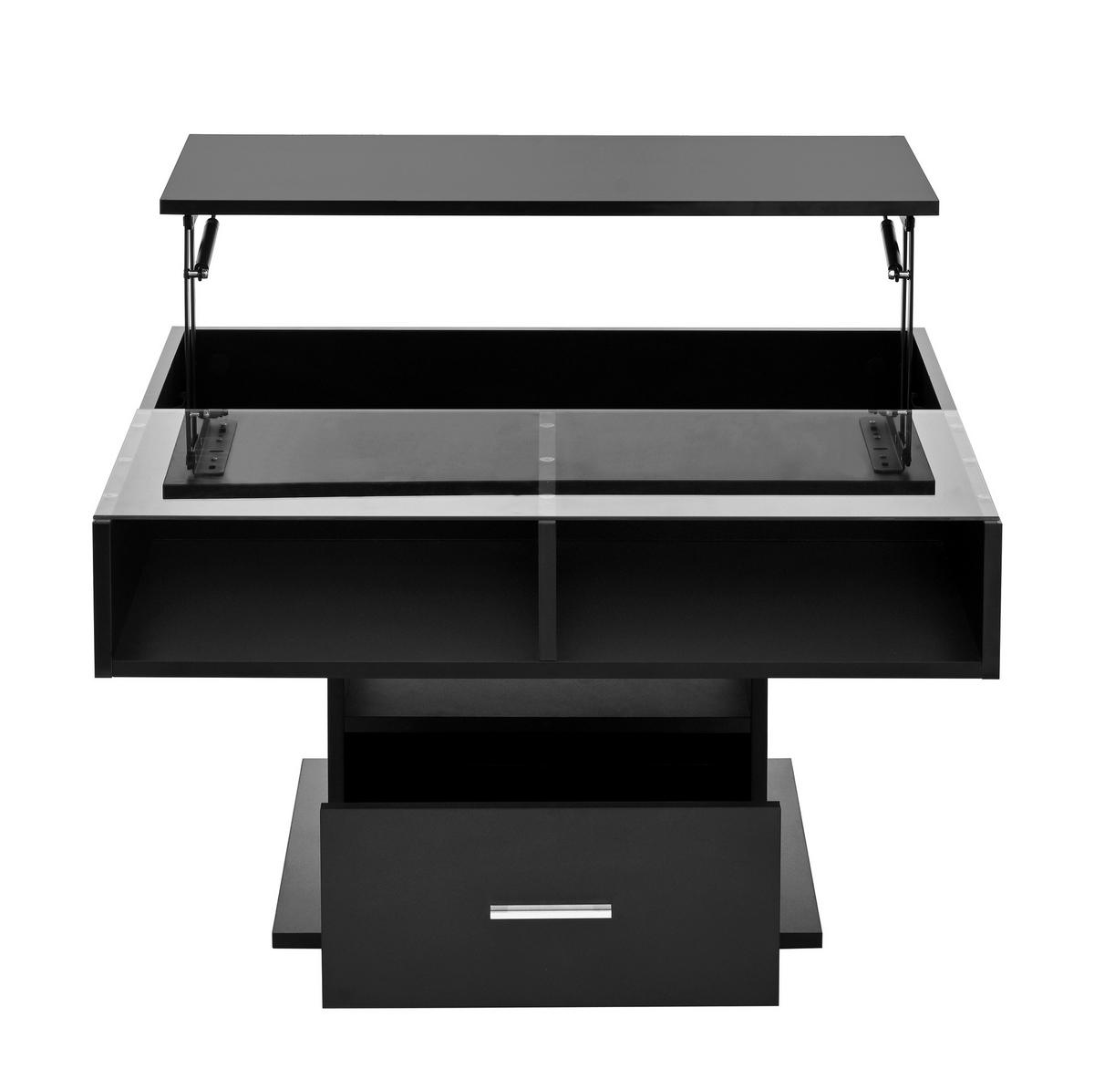 COUCHTISCH aus Spanplatte 78x78x45,5/59,5 cm Schwarz höhenverstellbar mit LED-Beleuchtung und Stauraum - Schwarz, Holzwerkstoff (78/78/59.5cm) - Modfu