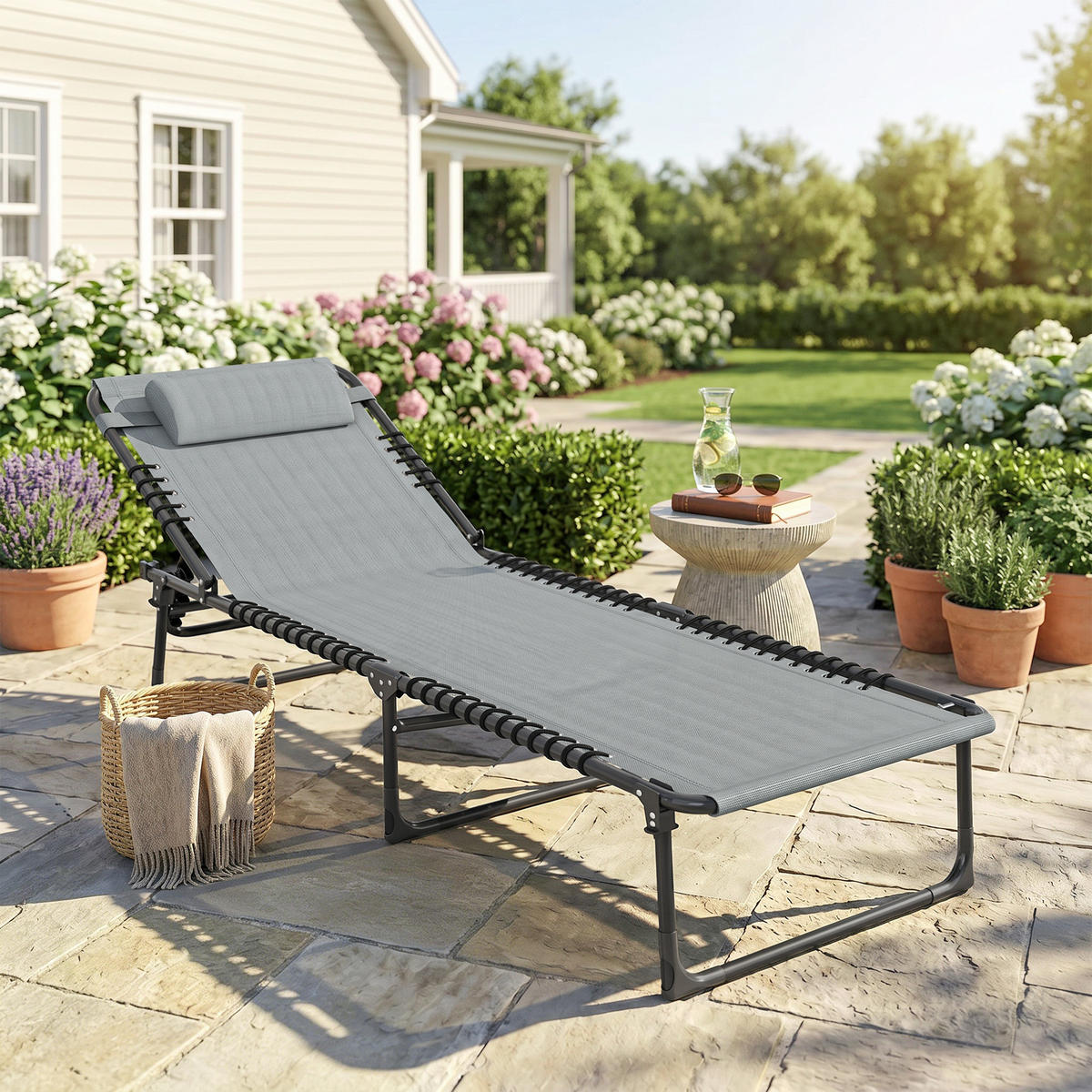 SONNENLIEGE DE-15704 mit elastischen Bändern Grau - Grau, Metall (58/30/189cm) - ComfortXL