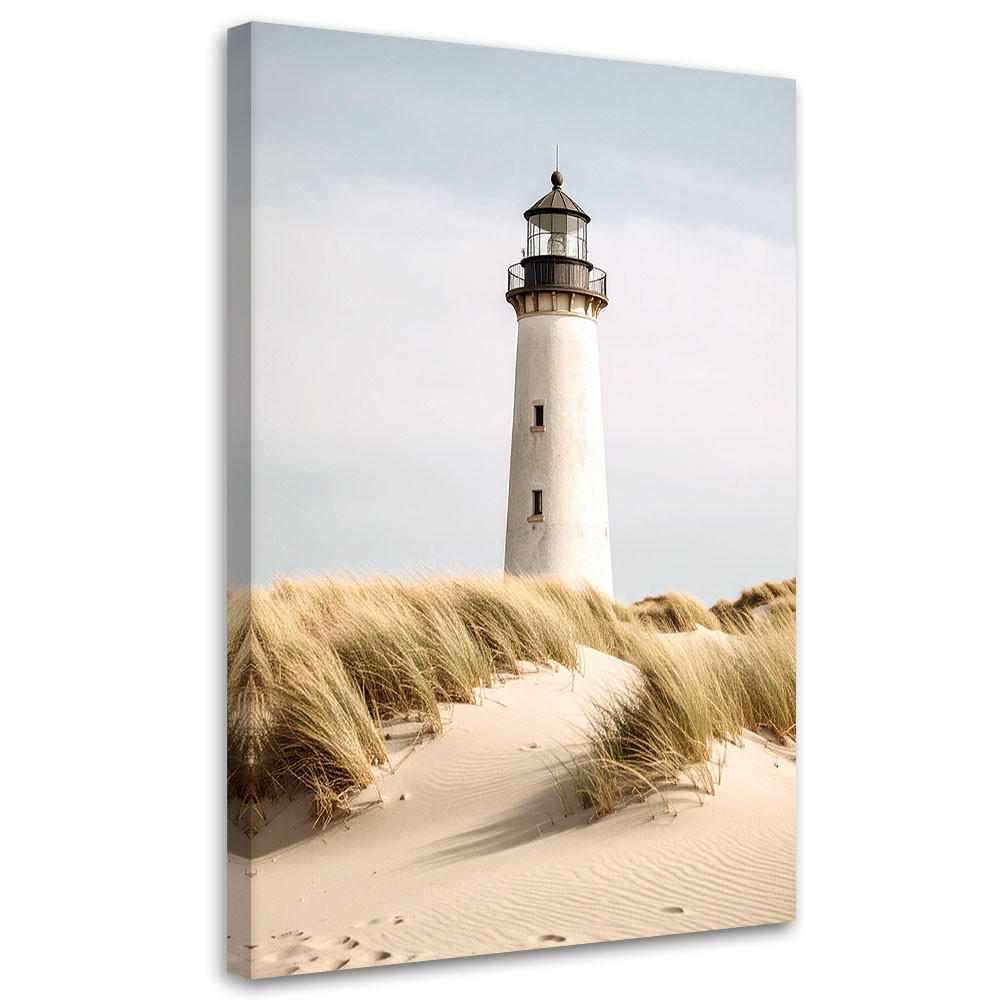 LEINWANDBILD Leuchtturm Meer Pflanzen Dünen 80x120cm - Beige, Textil (80/120cm) - Feeby