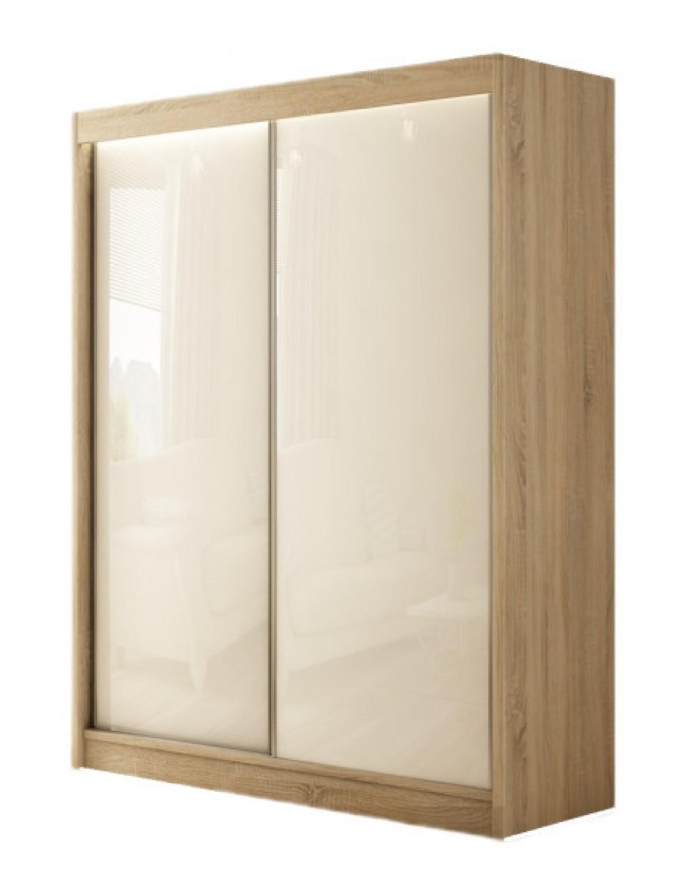 SCHRANK Sonoma Eiche PEAK Schiebetür 120 cm - Weiß Hochglanz/Weiß, Holzwerkstoff (120/215/61cm) - Sepro Meble