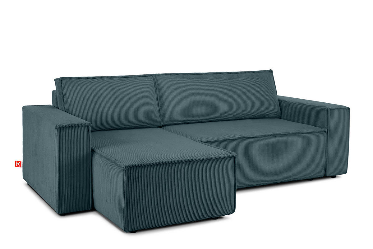 ECKSOFA-LINKS/RECHTS NAPI Schlaffunktion mit Cordbezug, Blau - Blau/Schwarz, Textil (262/148cm) - KONSIMO®