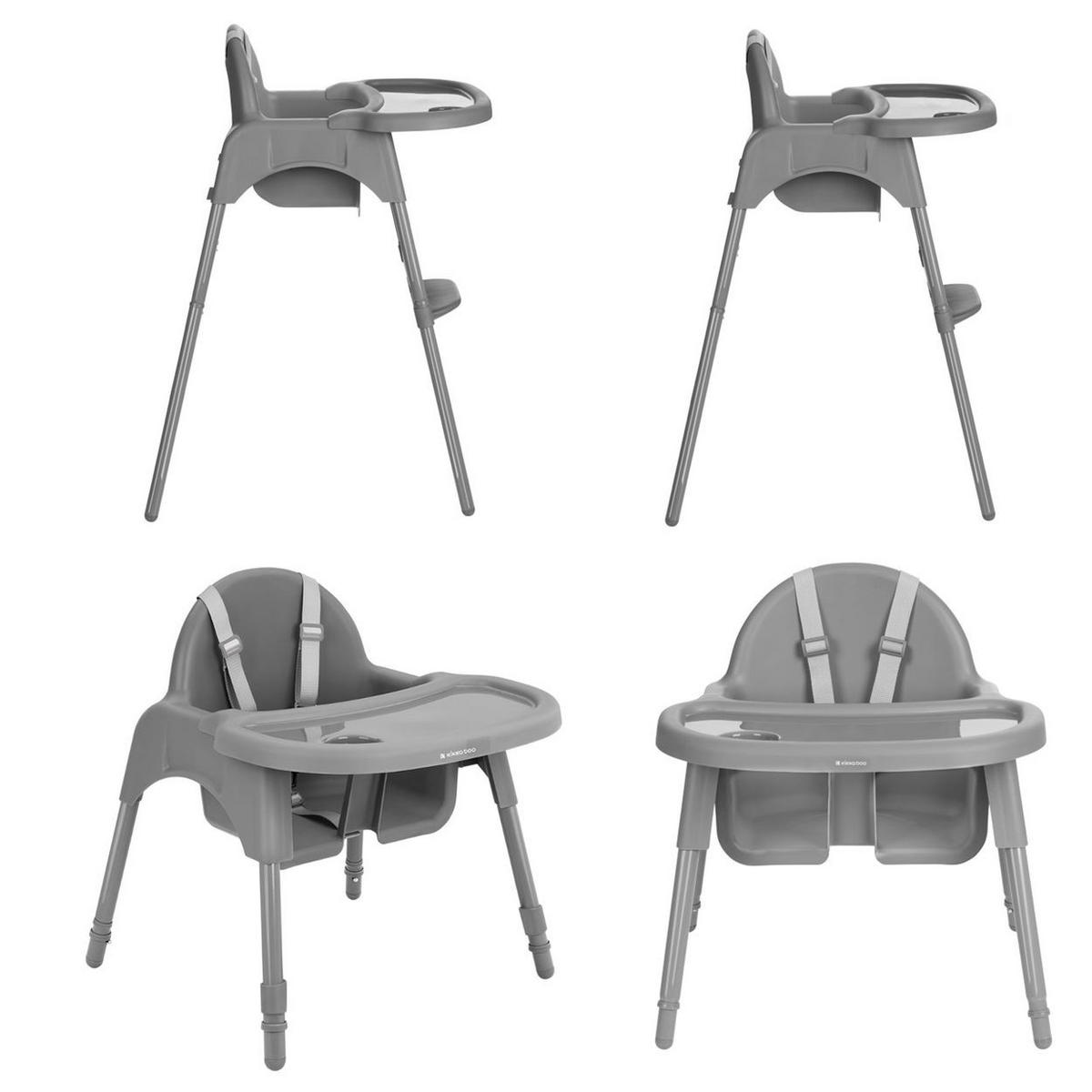 HOCHSTUHL 2 in 1 Jammy grau Kinderstuhl, Fußstütze, Gurt, Bechervertiefung - Grau, Kunststoff (60/86/60cm) - Kikka boo