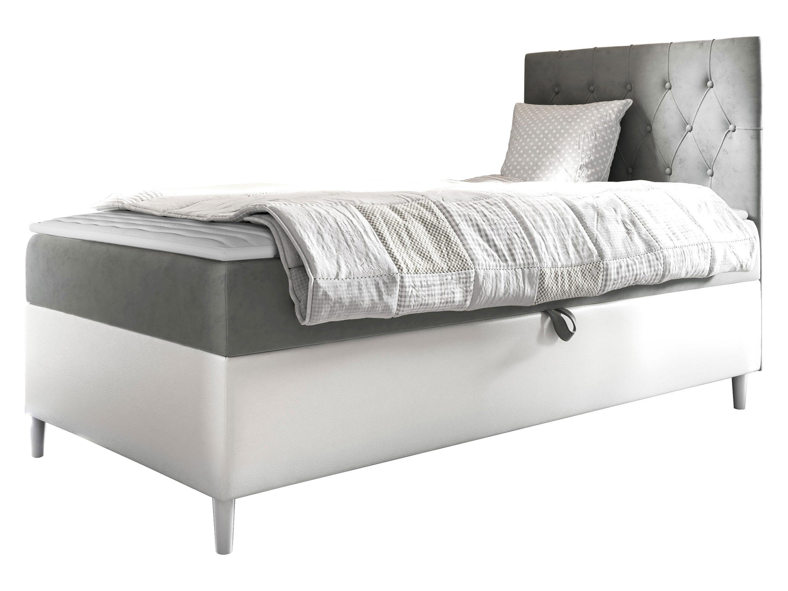 BOXBETT Filip Junior 1, Seite zum Öffnen des Bettkastens: Rechts - Weiß/Grau, Holz (80/200cm) - MIRJAN24