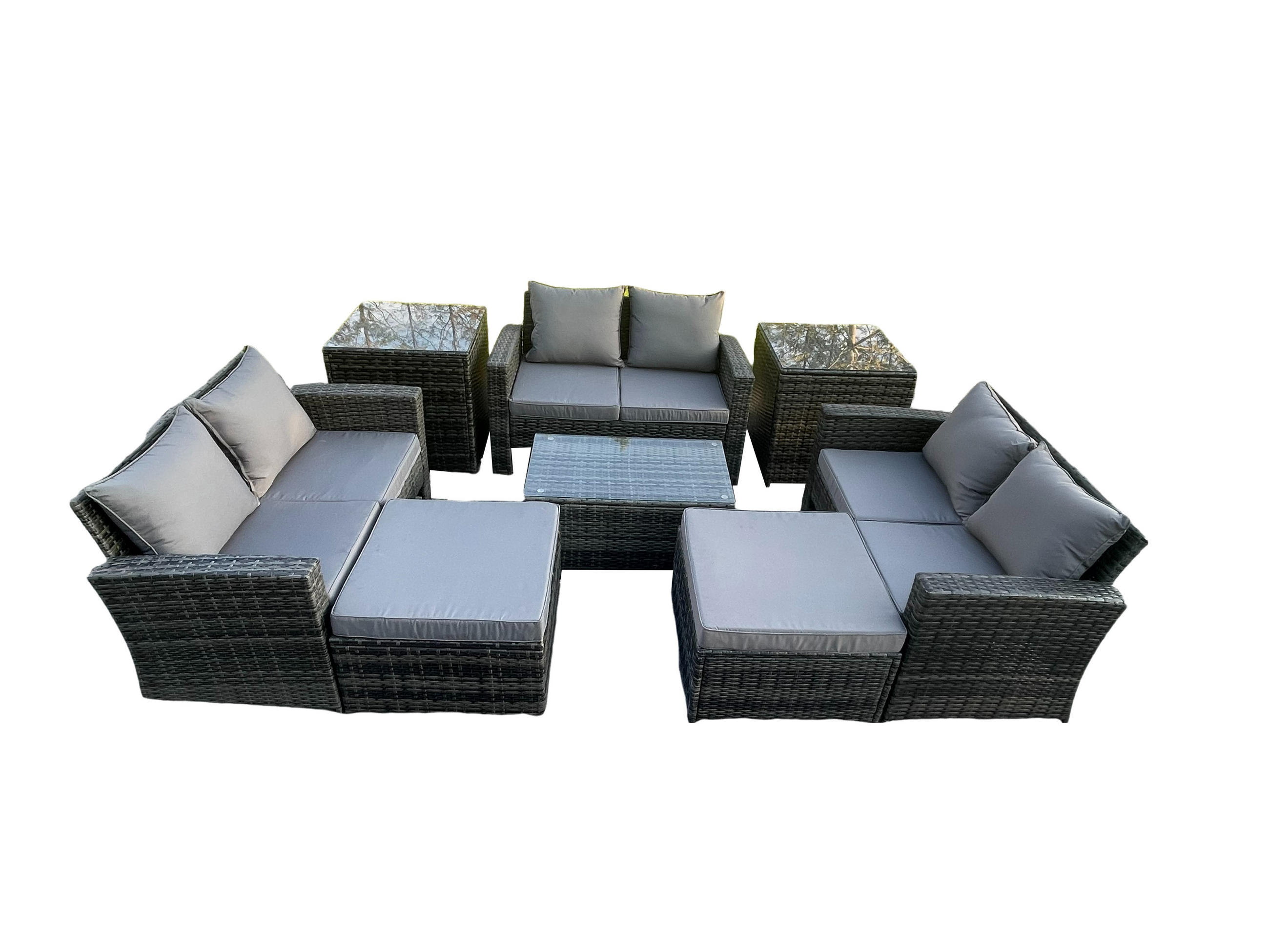 GARTENMÖBELSET Polyrattan Dunkelgrau 8-Sitzer - Dunkelgrau, Metall - Fimous