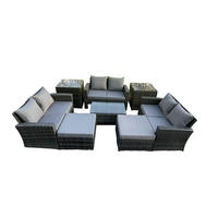 GARTENMÖBELSET Polyrattan Dunkelgrau 8-Sitzer - Dunkelgrau, Metall - Fimous