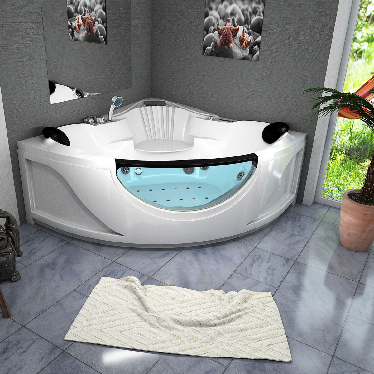 WHIRLPOOL Pool Badewanne Eckwanne Wanne W25H-TH - Weiß, Glas/Kunststoff (150/70/150cm) - AcquaVapore by Sandra Jentho