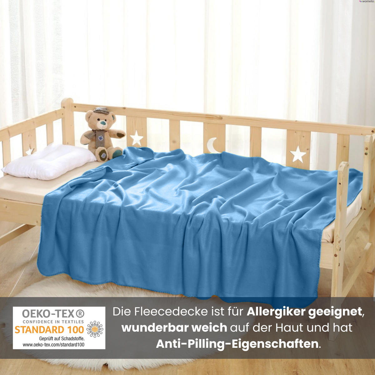 FLEECEDECKE 2er Set blau 130/160 cm Kettelrand Anti-Pilling - Blau, Textil (130/160cm) - wometo