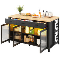 KÜCHENINSEL 150/80/90 cm Schwarz mit 3 Schubladen, 3 Glastüren und Verstellbare Füße - Schwarz, Holz/Holzwerkstoff (150/90/80cm) - Oxeza