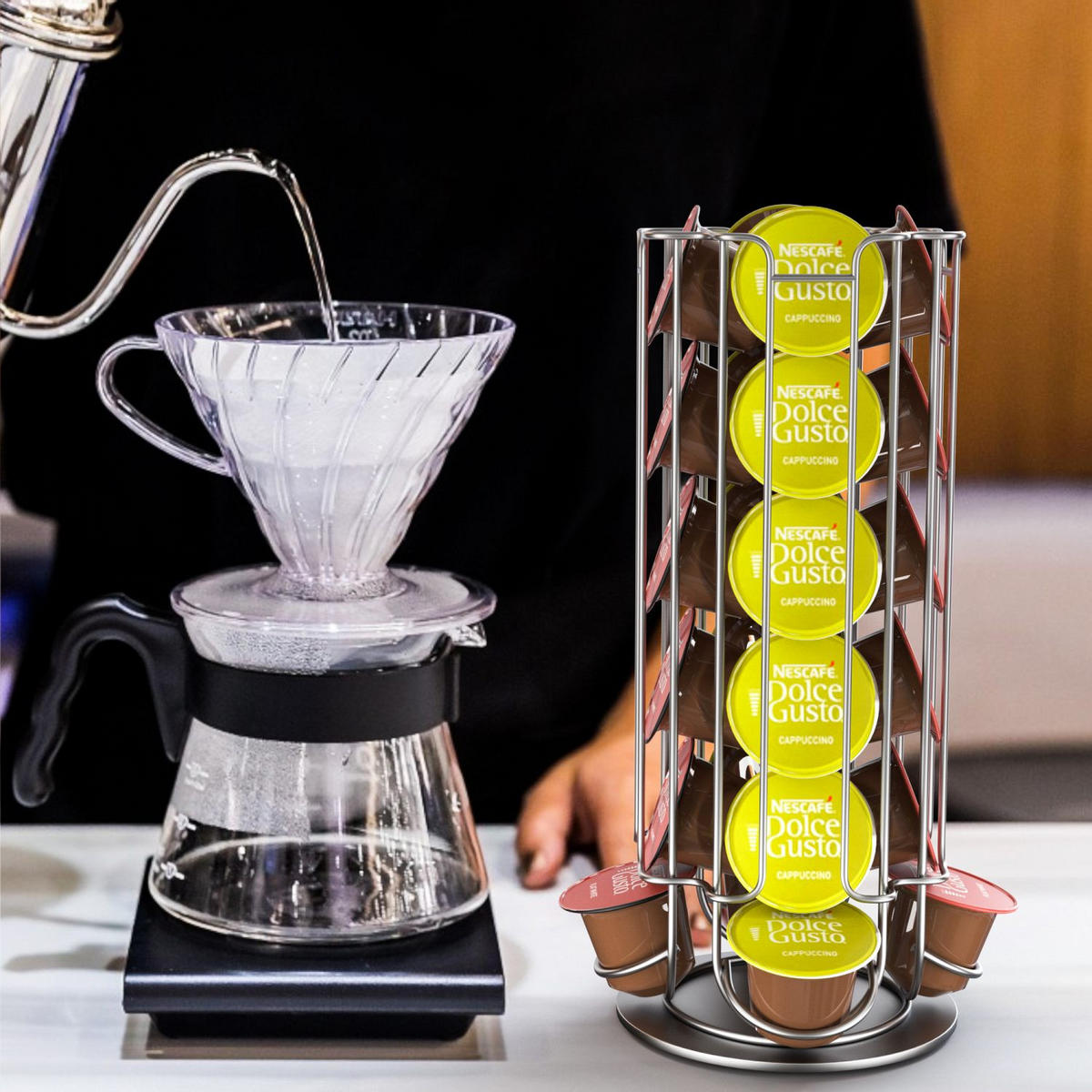 KAFFEEKAPSEL Halterung für 32 Kapseln kompatibel mit Dolce Gusto Kapseln - Silberfarben, Metall (13.5/43/13.5cm) - Intirilife