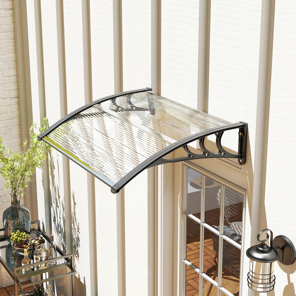 VORDACH DE-13918 Polycarbonat/Aluminium 100/75 cm, UV-Schutz Transparent - Schwarz, Kunststoff (75/23/100cm) - ComfortXL
