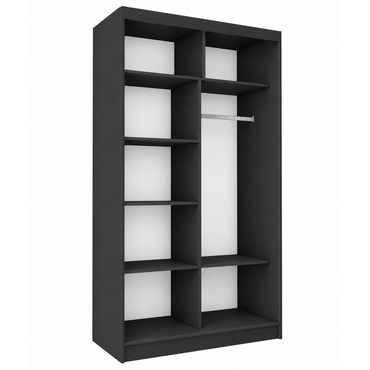 SCHWEBETÜRENSCHRANK Debra 120/216/61 schwarz mit Spiegel - Schwarz, Holzwerkstoff (120/216/61cm) - Beautysofa