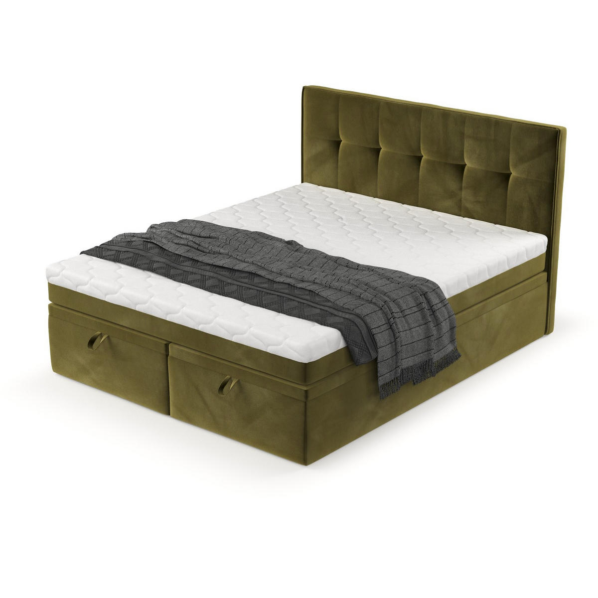 BOXBETT Arivo 160/200 cm Olivgrün im Kronos Stoff - Schwarz/Olivgrün, Holz/Holzwerkstoff (160/200cm) - AltaBeds