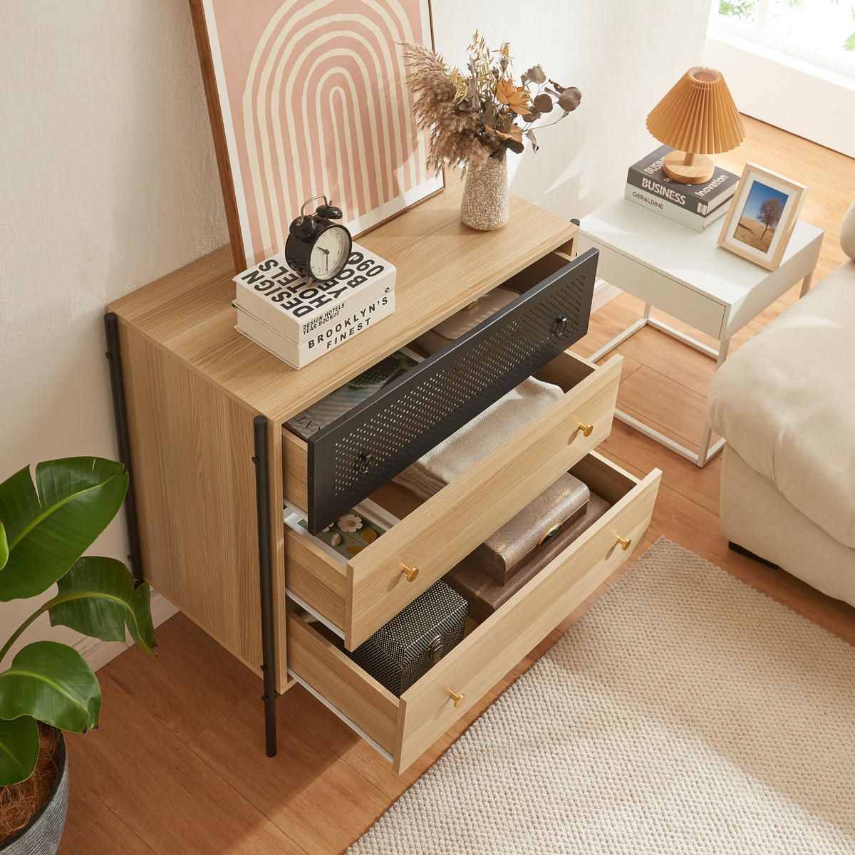 KOMMODE Tysnes - Eichefarben/Schwarz, Holzwerkstoff/Metall (80/80/40cm) - [en.casa]