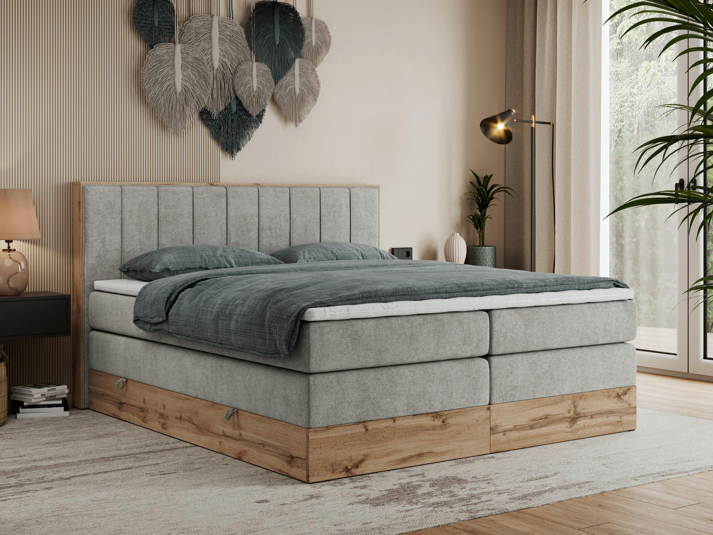BOXSPRINGBETT BELLISSIMO KING 140/200 Hellgrau Struktur - H3 - Hellgrau, Holz/Textil (140/200cm) - MKS