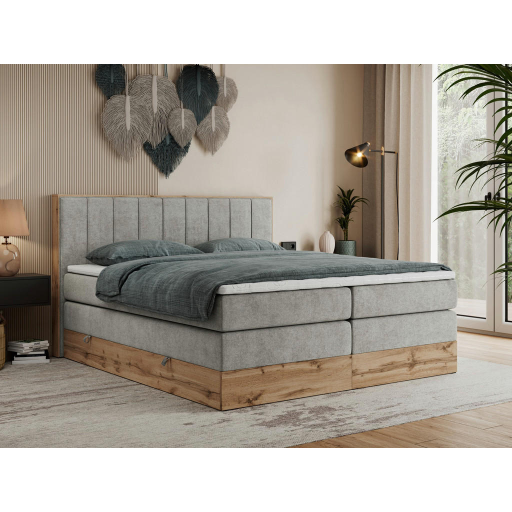 Thumbnail - MKS Boxspringbett, Hellgrau, Textil, 2-Sitzer, H4, Rechteckig, 160x200 cm, Schlafzimmer, Betten, Boxspringbetten