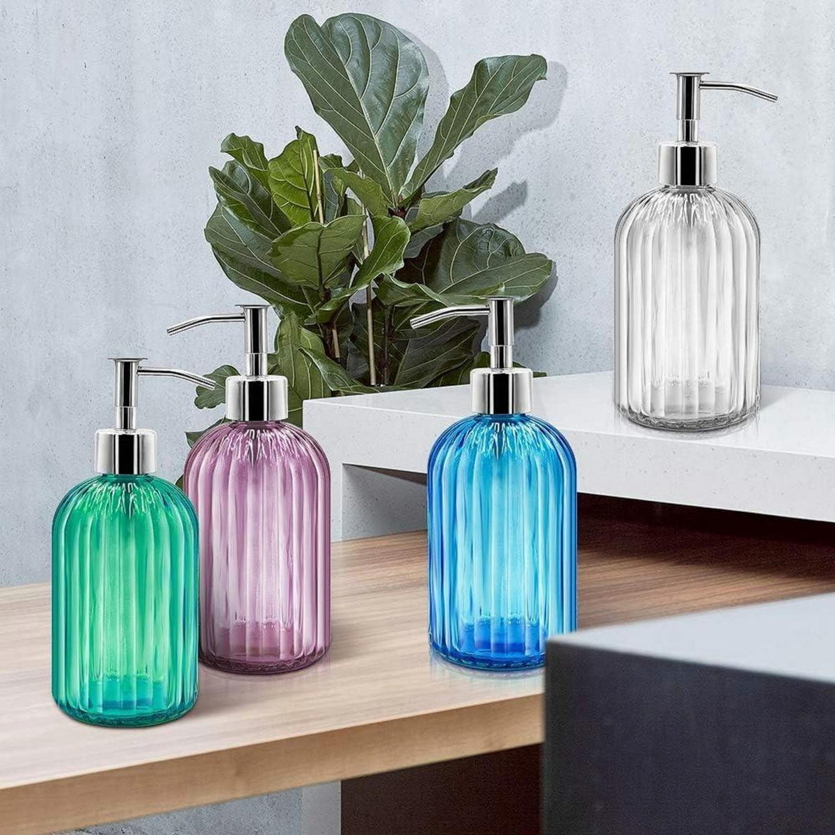 SEIFENSPENDER 2er Set Glas mit Pumpe 400ml Weiß - Weiß, Glas (5/18/5cm)
