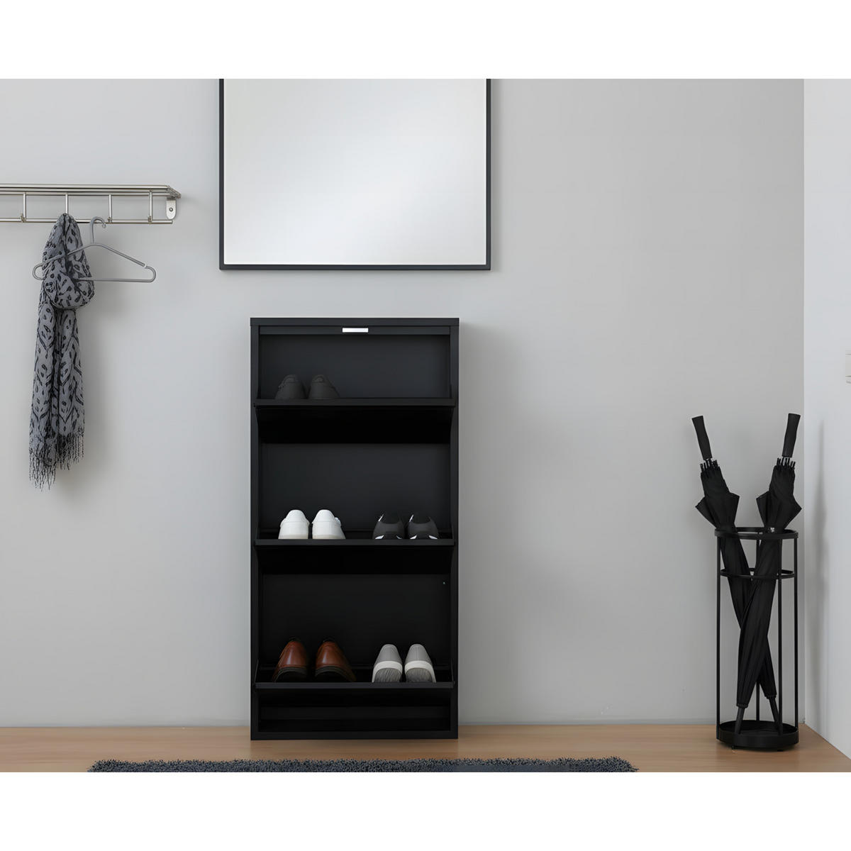 SKOSKÅP Pisa 50 x 16 x 106 cm – svart - Svart, Träbaserade material/Metall (50/106/16cm) - ebuy24