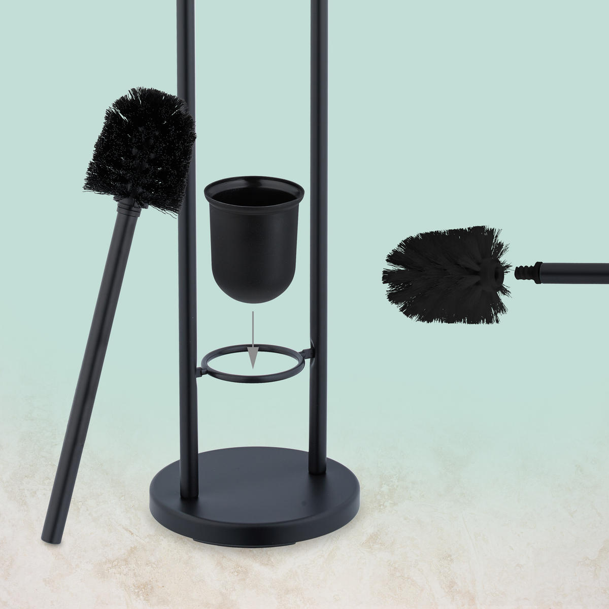 WC-GARNITUR - Schwarz, Kunststoff/Textil (22/79/22cm) - Relaxdays