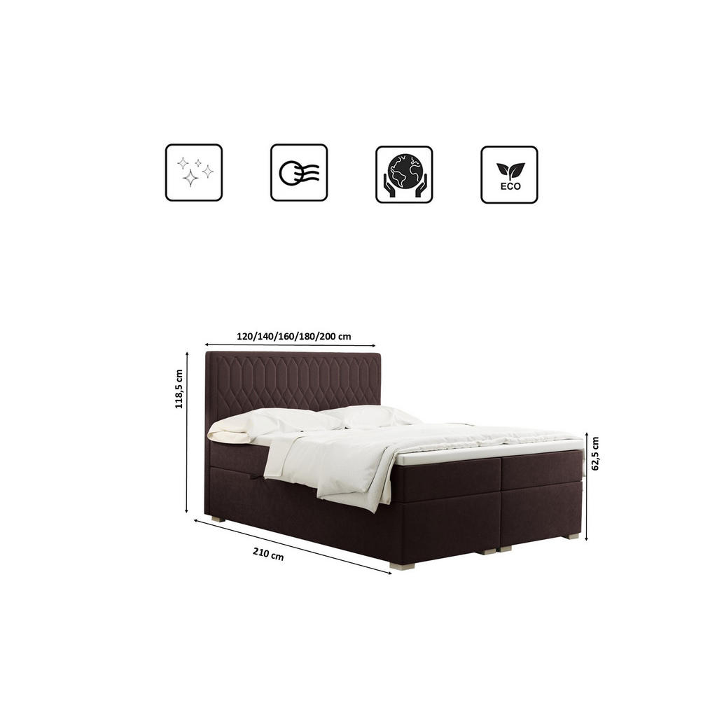 Thumbnail - Kaiser Möbel Boxbett, Braun, Textil, H2, 7-Zonen, Höhe ca. 20 cm, einzeln stellbar,Rechteckig, 200x200 cm, Schlafzimmer,...