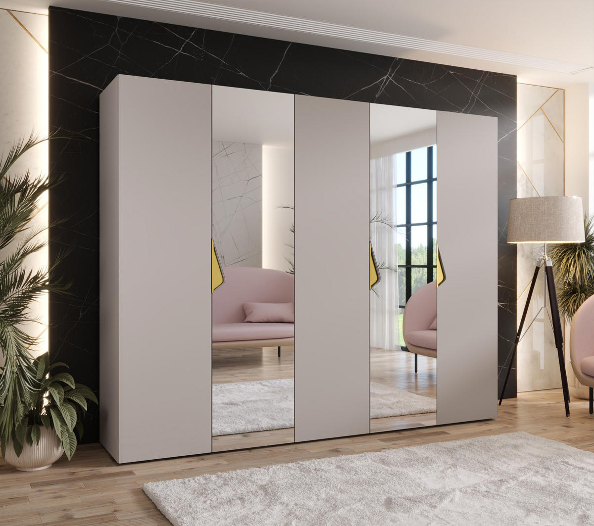 DREHTÜRENSCHRANK 202/250/52 5-türig - Beige/Goldfarben, Holz/Metall (250/202/52cm) - Abiks Möbel