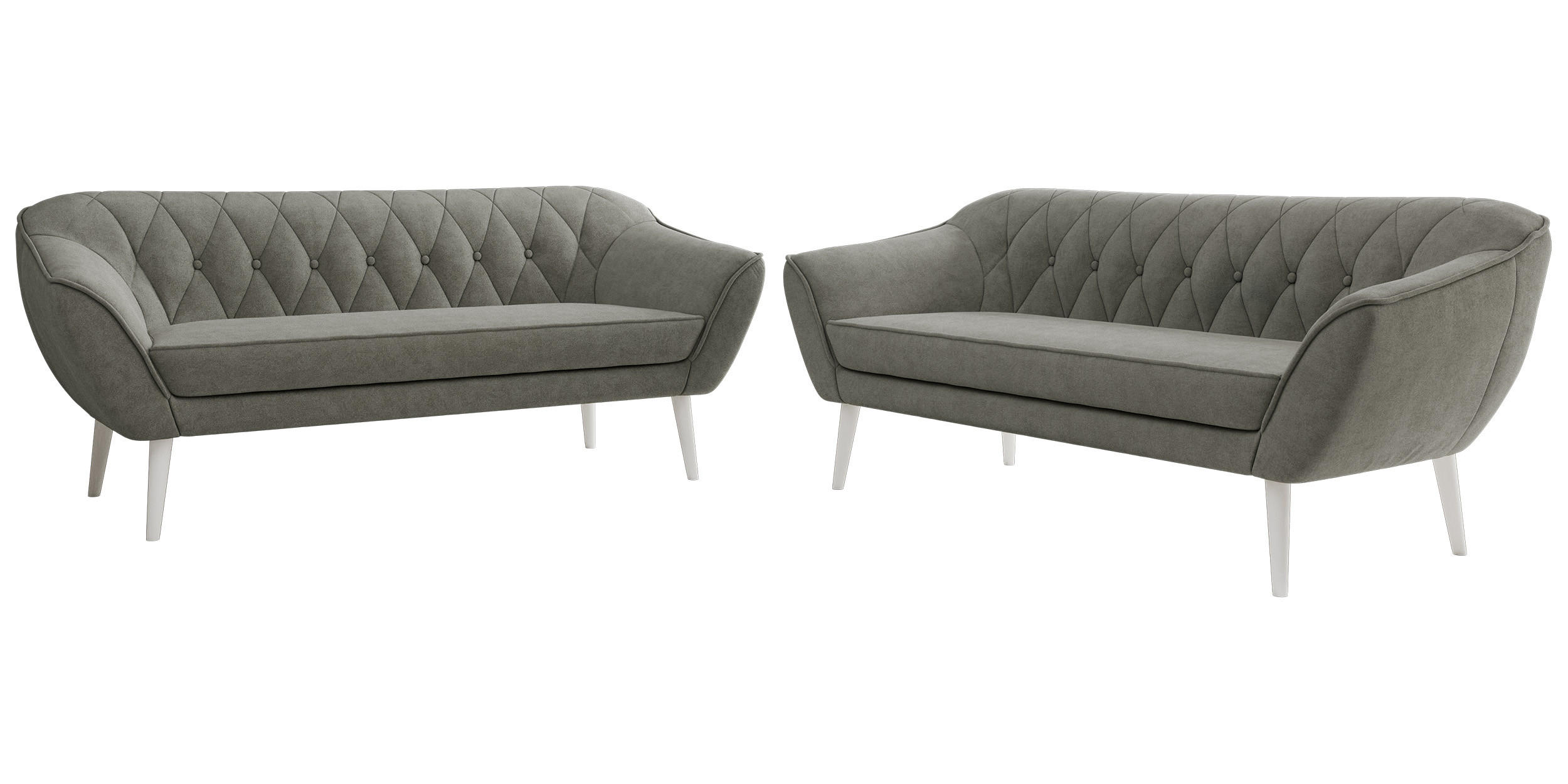 SEDACIA ZOSTAVA PIRS 3+3 - Sivá Štruktúrovaná látka - Biele nohy - sivá/biela, kompozitné drevo/textil (180/75/74cm) - MKS
