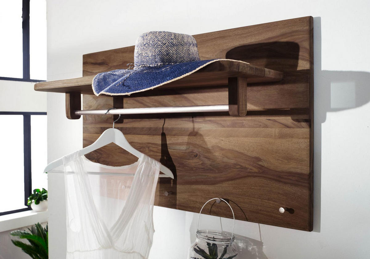 WANDGARDEROBE Sheesham 100x32x60 rot-braun gebeizt TORONTO #146 - Dunkelbraun, Holz (100/60/32cm) - Massivmoebel24