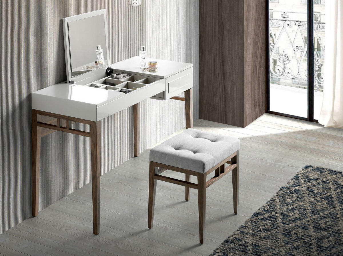 HOCKERBANK Hocker aus grauem Stoff 48/36/46 cm - Walnussfarben/Grau, Textil (48/46/36cm) - ANGEL CERDA