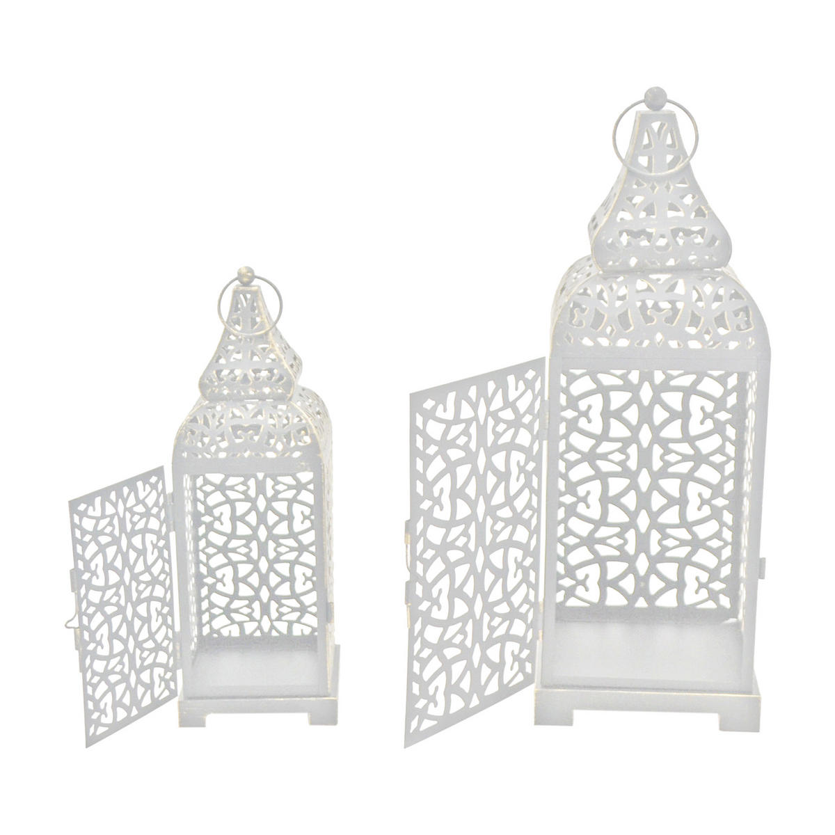 DEKORATIVES LATERNEN SET, 2 pieces Weiß 15/15/39 cm - Weiß, Metall (15/39/15cm) - Mobili Rebecca