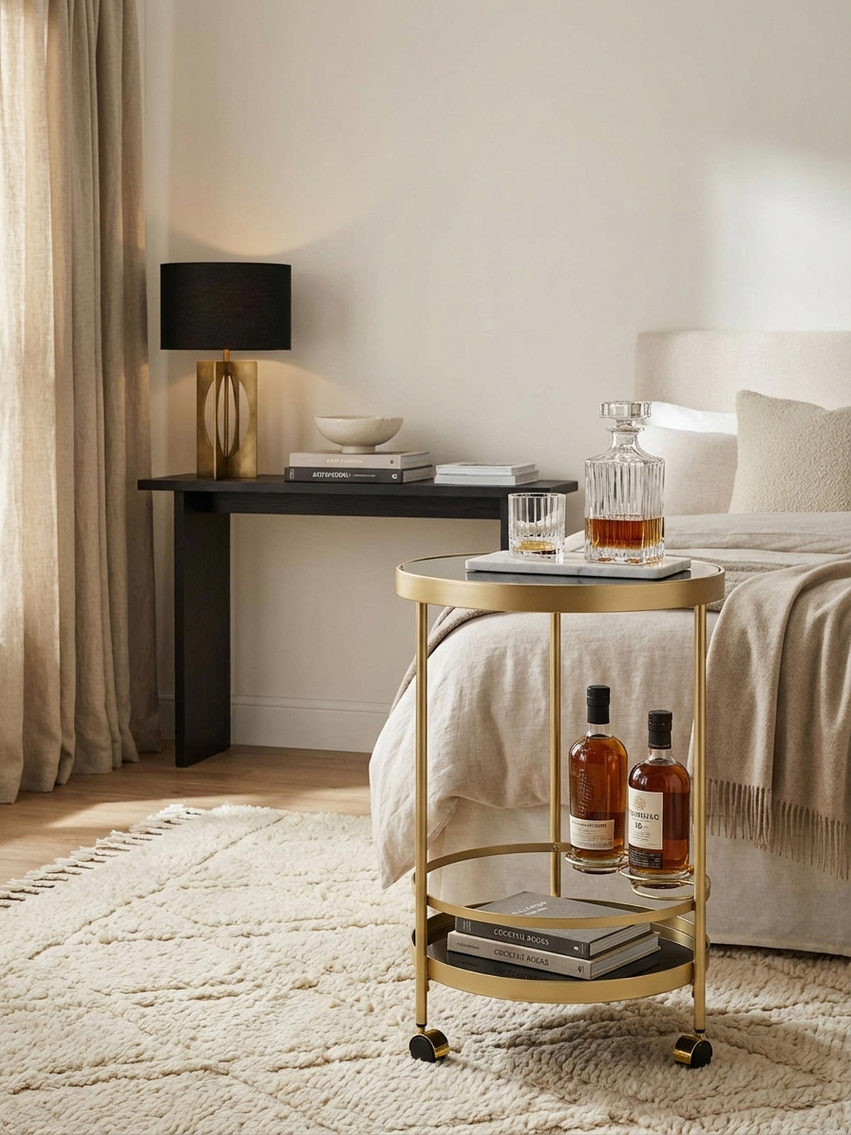 SERVIERWAGEN – Gold, Schwarzglas, auf Rollen - Goldfarben, Glas/Metall (45/76/45cm) - KADIMA DESIGN