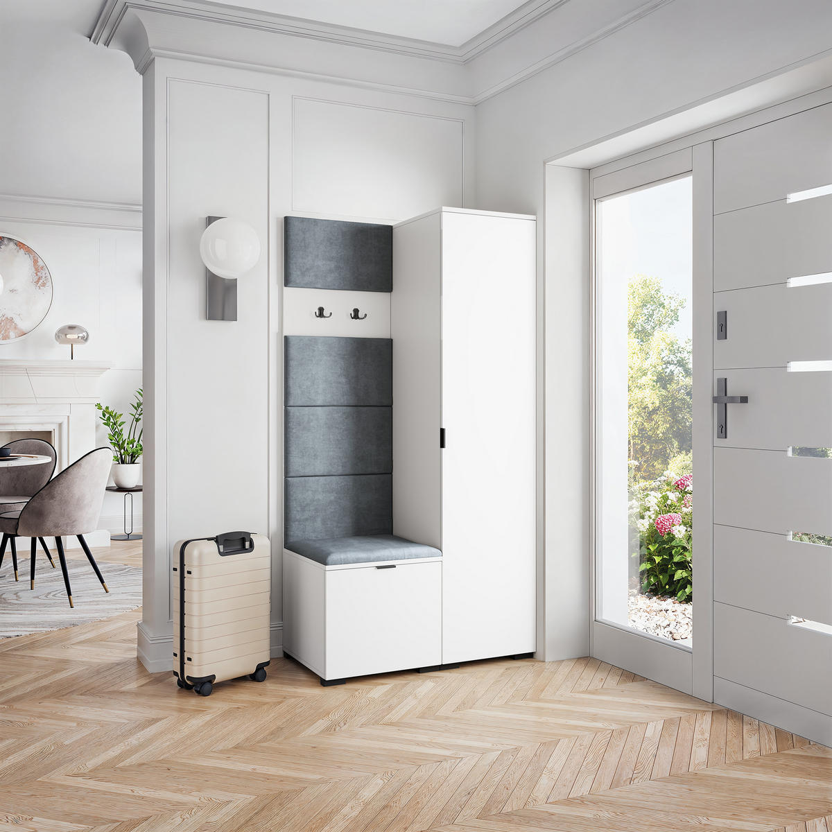 GARDEROBENSCHRANK LORI 95/181/51 cm Modern Garderobe-Set Weiß - Weiß/Grau, Holzwerkstoff (95/181/51cm) - MASSENO