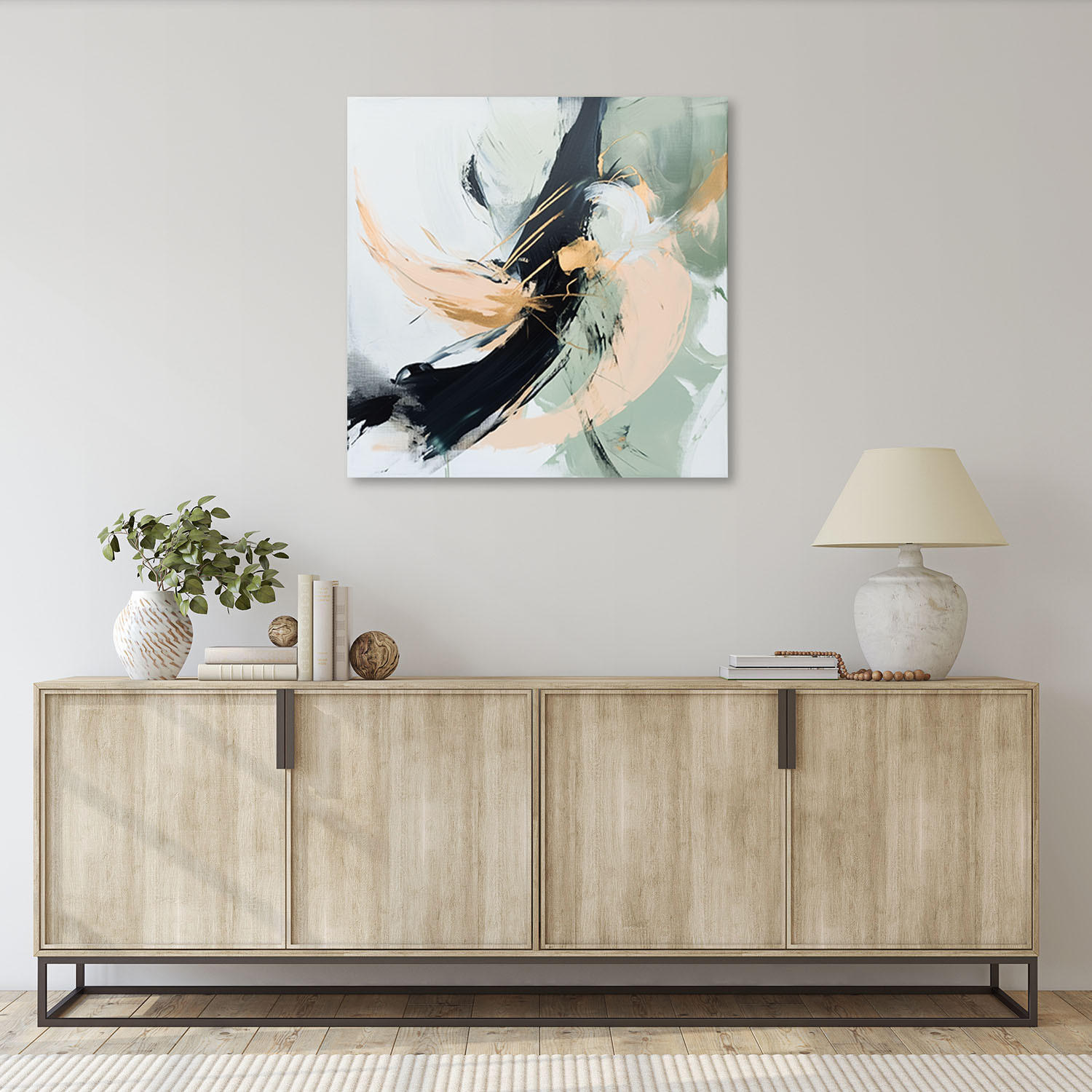 LEINWANDBILD Abstrakte Imitation Ölfarbe 60x60cm - Grün, Textil (60/60cm) - Feeby