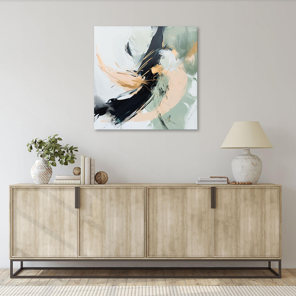 LEINWANDBILD Abstrakte Imitation Ölfarbe 60x60cm - Grün, Textil (60/60cm) - Feeby