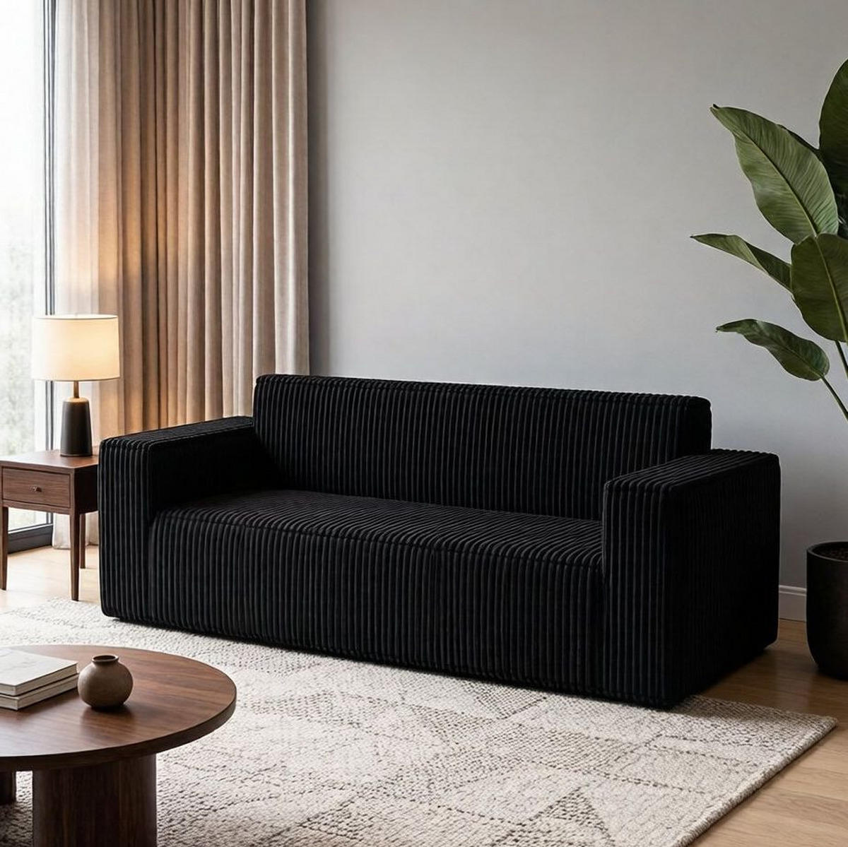 SOFA 2-Sitzer aus Cord mit tiefem Sitz Schwarz - Schwarz, Kunststoff (178/70/86cm) - Meubliv