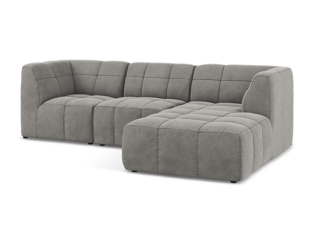ECKSOFA Bouclé Stoff Beige - Sandfarben/Schwarz, Holzwerkstoff/Kunststoff (251/251cm) - Makamii