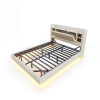 POLSTERBETT 140/200 cm DE-01953, in Beige, mit LED, USB und wendbarem Kopfteil - Beige, Metall (140/200cm) - ComfortXL