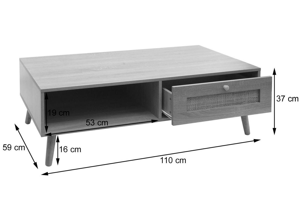 COUCHTISCH rechteckig Eiche Dekor - Eichefarben, Holz (59/110/37cm) - MCW