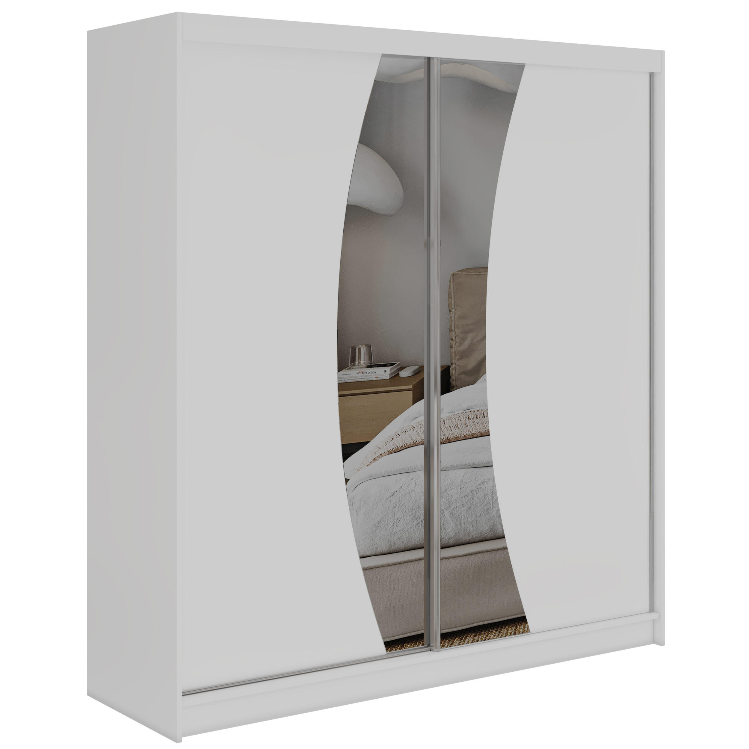 SCHWEBETÜRENSCHRANK 200 - VERONA - Weiß mit Spiegel - Alufarben/Weiß, Holzwerkstoff/Metall (200/216/61cm) - MKS