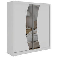 SCHWEBETÜRENSCHRANK 200 - VERONA - Weiß mit Spiegel - Alufarben/Weiß, Holzwerkstoff/Metall (200/216/61cm) - MKS