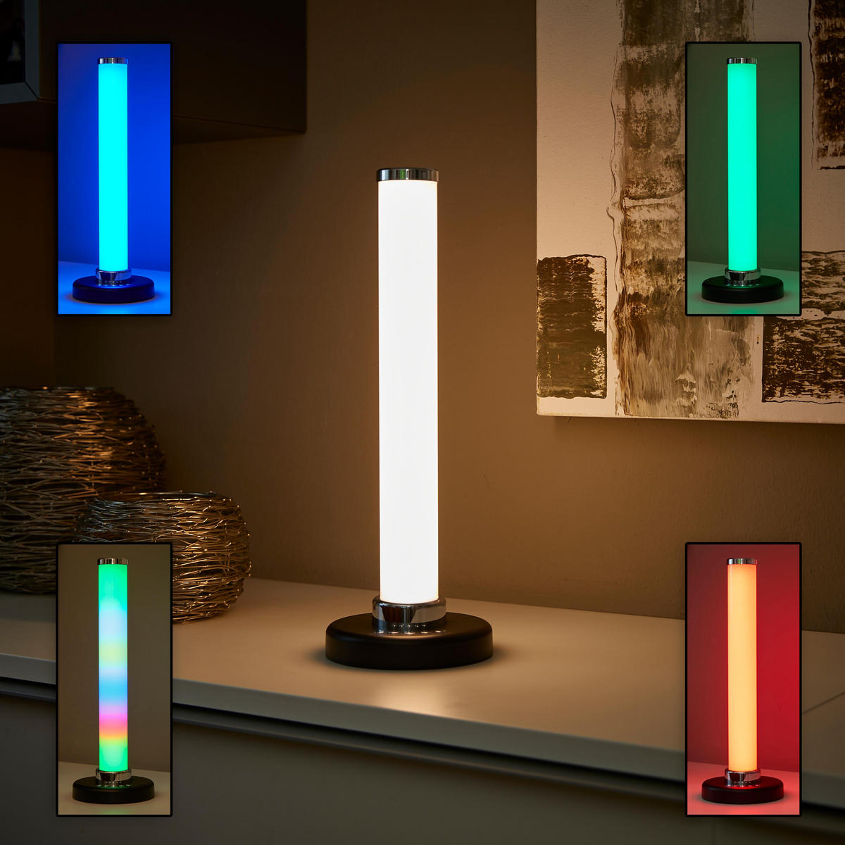 RGB-LED-TISCHLAMPE - elegante Säulenform mit Farbwechsel und warmweißem Licht, kabellos und tragbar - Schwarz, Kunststoff (13/13/37.1cm) - Northpoint