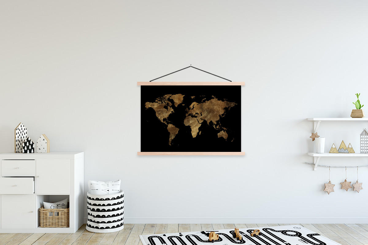 POSTER Weltkarte - Gold - Luxus - Erde - Schwarz 120x80 cm - Goldfarben, Textil (120/80/0.15cm) - MuchoWow
